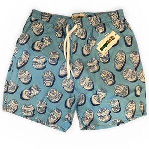 Tipsy Elves Light Blue Swim Trunks with Can Print